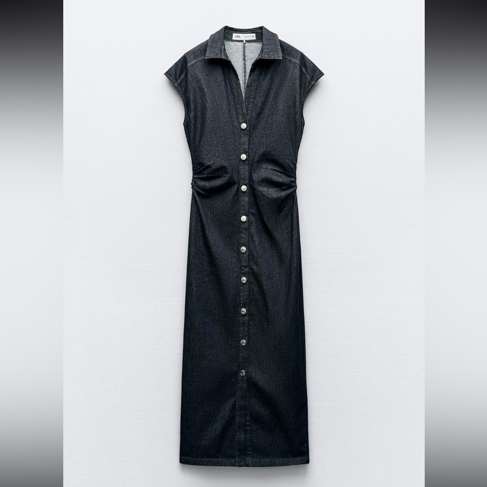 Zara Dark Blue Denim Midi Dress